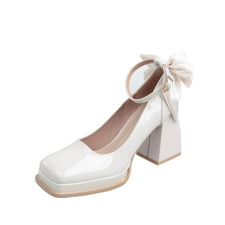 

Direct white moonlight high heels thick sole height increasing Mary Jane single shoes elegant high heels not tired feet with long dress