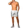 thumbnail image 2 of INSPIRE CHIC Metallic Shorts for Men's Elastic Drawstring Party Holographic Sparkly Shiny Hot Shorts with Pocket 28 Silver, 2 of 5