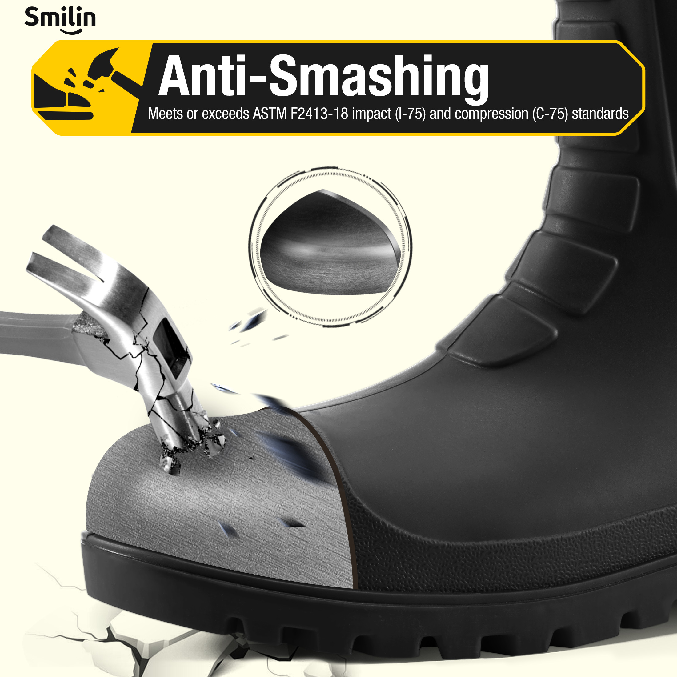 SMILIN Men's Steel Toe Waterproof Knee-High Rain Boots photo 6