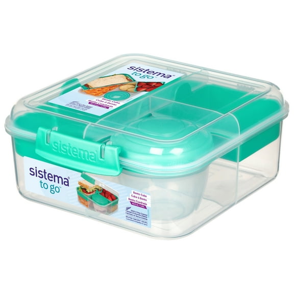 Sistema To Go Collection Bento Box Cube Plastic Lunch and Food Storage Container, 5.3 Cup, Multi-Compartment, Color Varies, BPA Free