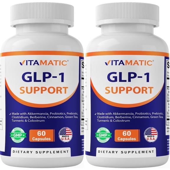 Vitamatic GLP-1 Support Supplement for Men & Women, Made with Akkermansia, Probiotics, Prebiotic, Berberine, 2 Pack, 60 Capsules
