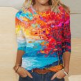 thumbnail image 2 of Women's 3/4 Sleeve Loose Fit Flowy Tunic Tops Dressy Casual Tops Tie Dye Ombre Round Neck Blouse Fashion 2024 Vintage Spring Elegant Shirts Summer Clothes for Teen Girls Multicolor T Shirts S, 2 of 5