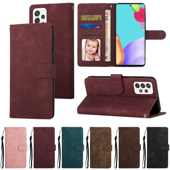 TECH CIRCLE Flip Case for Samsung Galaxy A32 Cell Phone - Protective Synthetic Leather Case with Card Slots/Holder & Hand Lanyard, Folio Fold Stand Classic Cover for 6.5-Inch Galaxy A32 4G (Coffee)