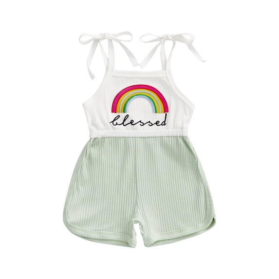 Franhais Baby Girls Summer Casual Jumpsuit Sleeveless Rainbow Print Ribbed Patchwork Romper