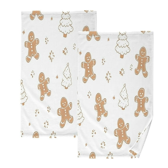 Gingerbread Men and Christmas Set of 2 Pure Cotton Towels, 16'' x 28'', Highly Absorbent and Soft