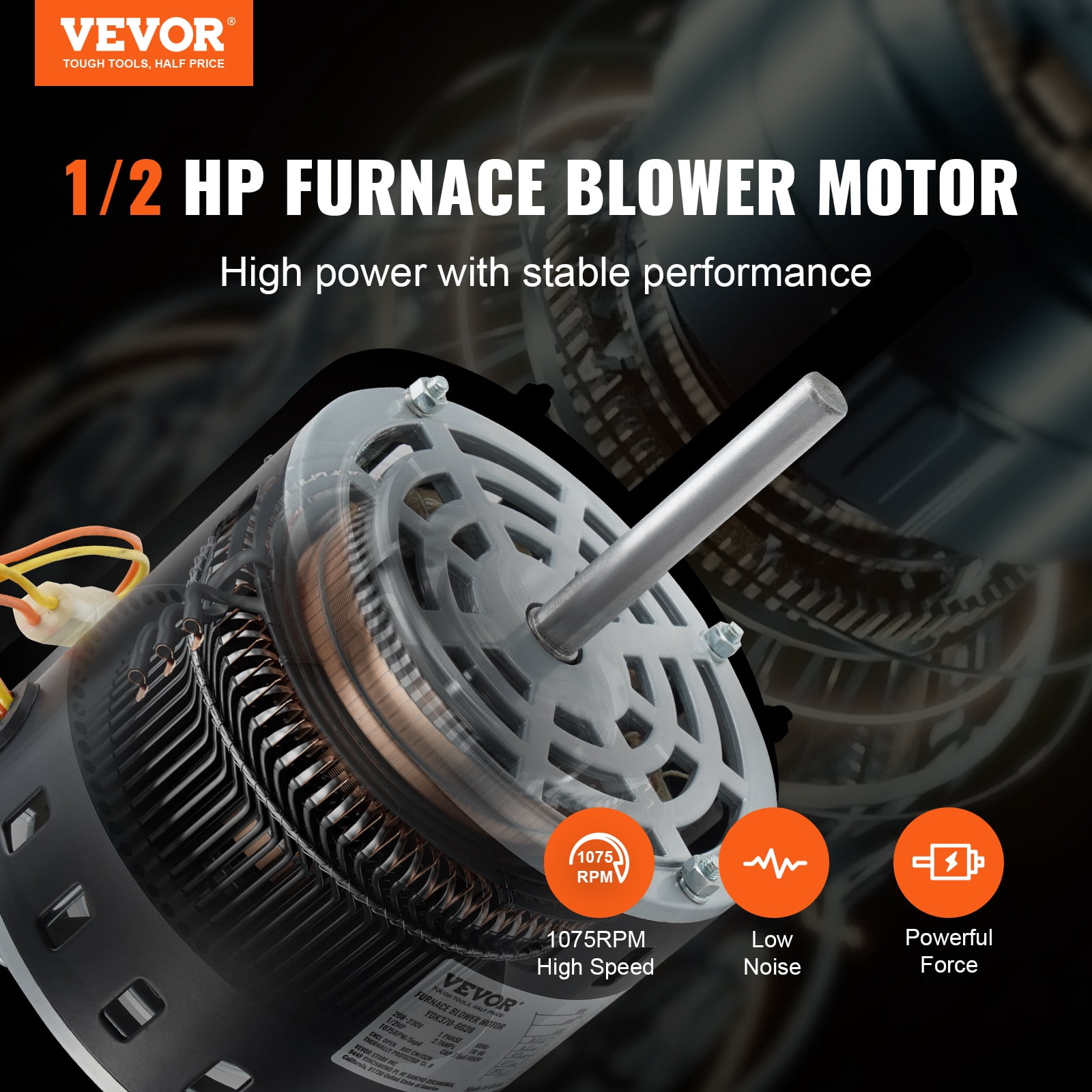 BENTISM 1/2HP Furnace Blower Motor 208-230V 2.7A 1075RPM 5 Speeds CW/CCW Rotation TEST