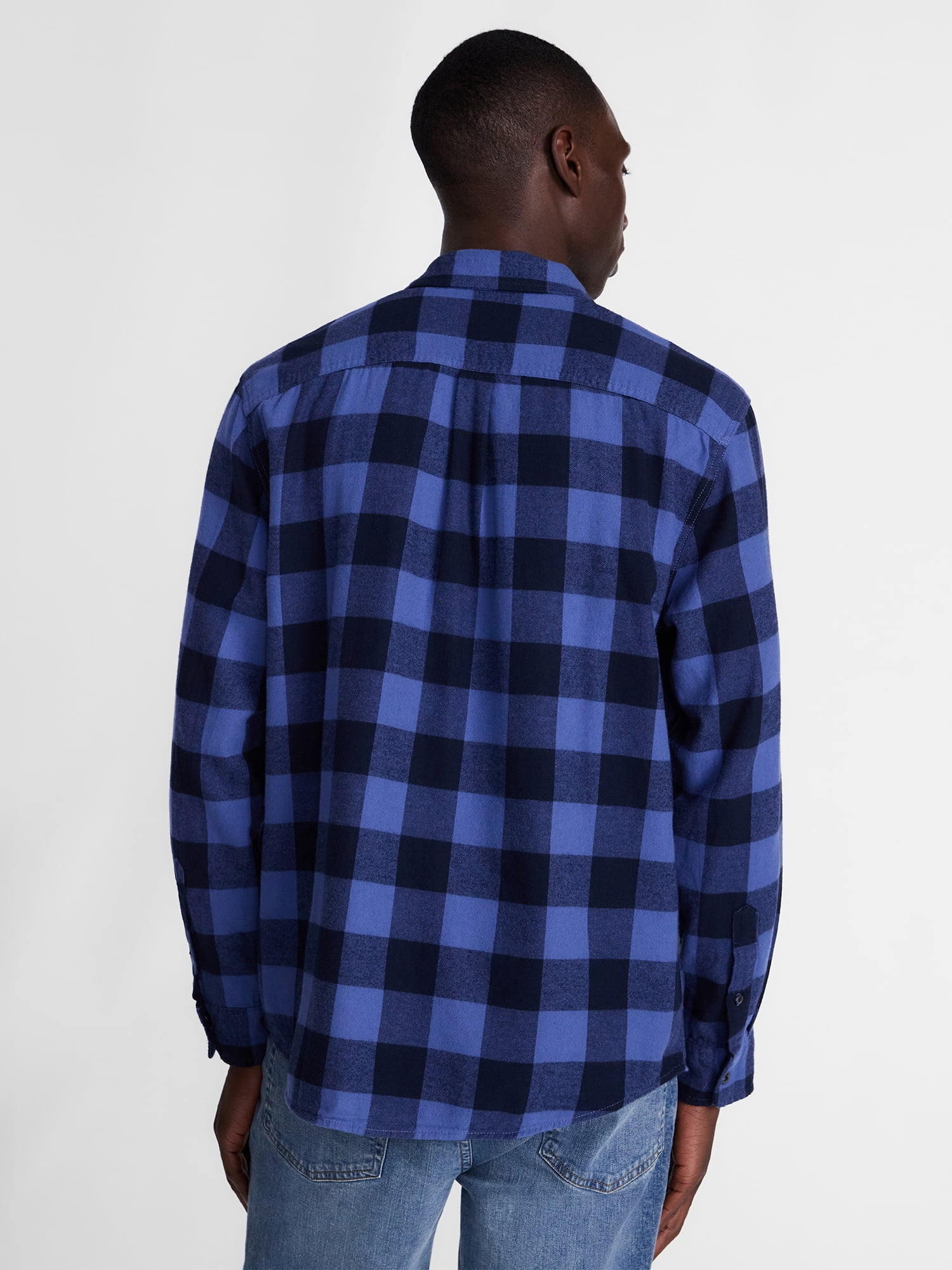 George Men's and Big Men's 100% Cotton Double Pocket Flannel Shirt, Sizes XS-3XLT