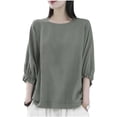 thumbnail image 7 of Tauxra Lace Sleeve Tops for Women, Quarter Sleeve Top with Solid Color Round Neck Pullover, Fashion Casual Blouse for Daily Wear, 7 of 7