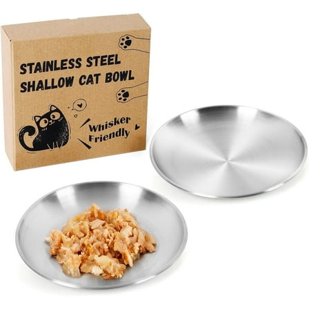 2-Pack 304 Stainless Steel Cat/Dog Food Bowls - 6.7" Shallow, Easy Clean (13oz)