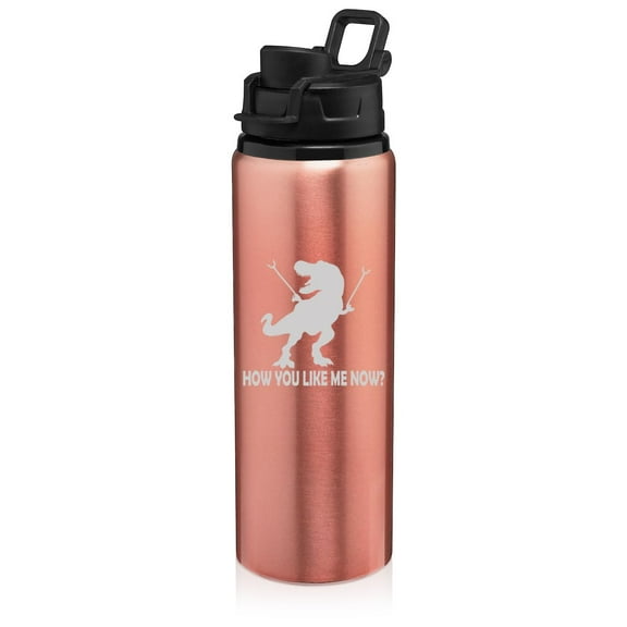 25 oz Water Bottle Sports Travel Mug Gift T-Rex Dinosaur How You Like Me Now Funny (Rose Gold)