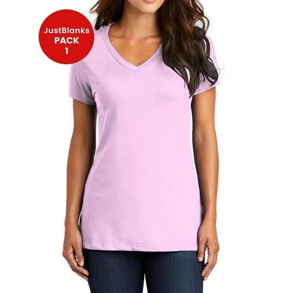 JustBlanks Women Perfect Weight Shoulder to shoulder taping 1x1 rib knit neck V Neck T Shirt