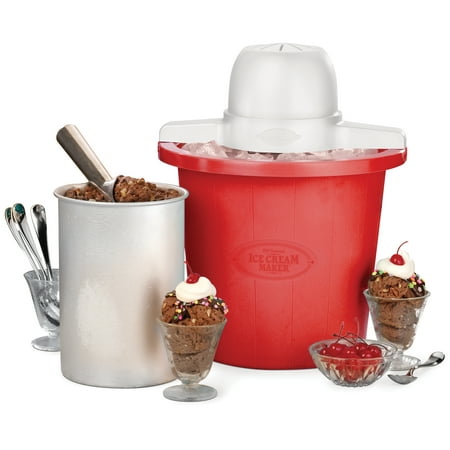 Nostalgia 4-Quart Red Bucket Electric Ice Cream Maker,