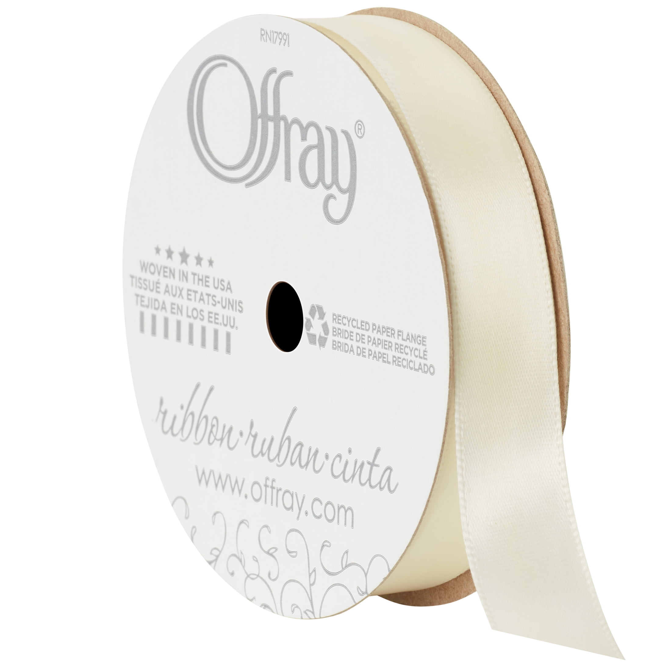 (4 pack) Offray Ribbon, Single Face Satin Ribbon, Antique White, 5/8" x 18 feet, Polyester Ribbon, 1 Each