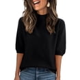 thumbnail image 2 of Women's Sweaters Casual High Neck Short Sleeve Knit Summer Pullover Sweater Tops Black M, 2 of 5