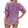 thumbnail image 6 of Giftesty Women's Summer Solid Color Double Puff Sleeve Blouses Summer Half Sleeve Dot Tops V Neck T-Shirts Blouse, 6 of 8