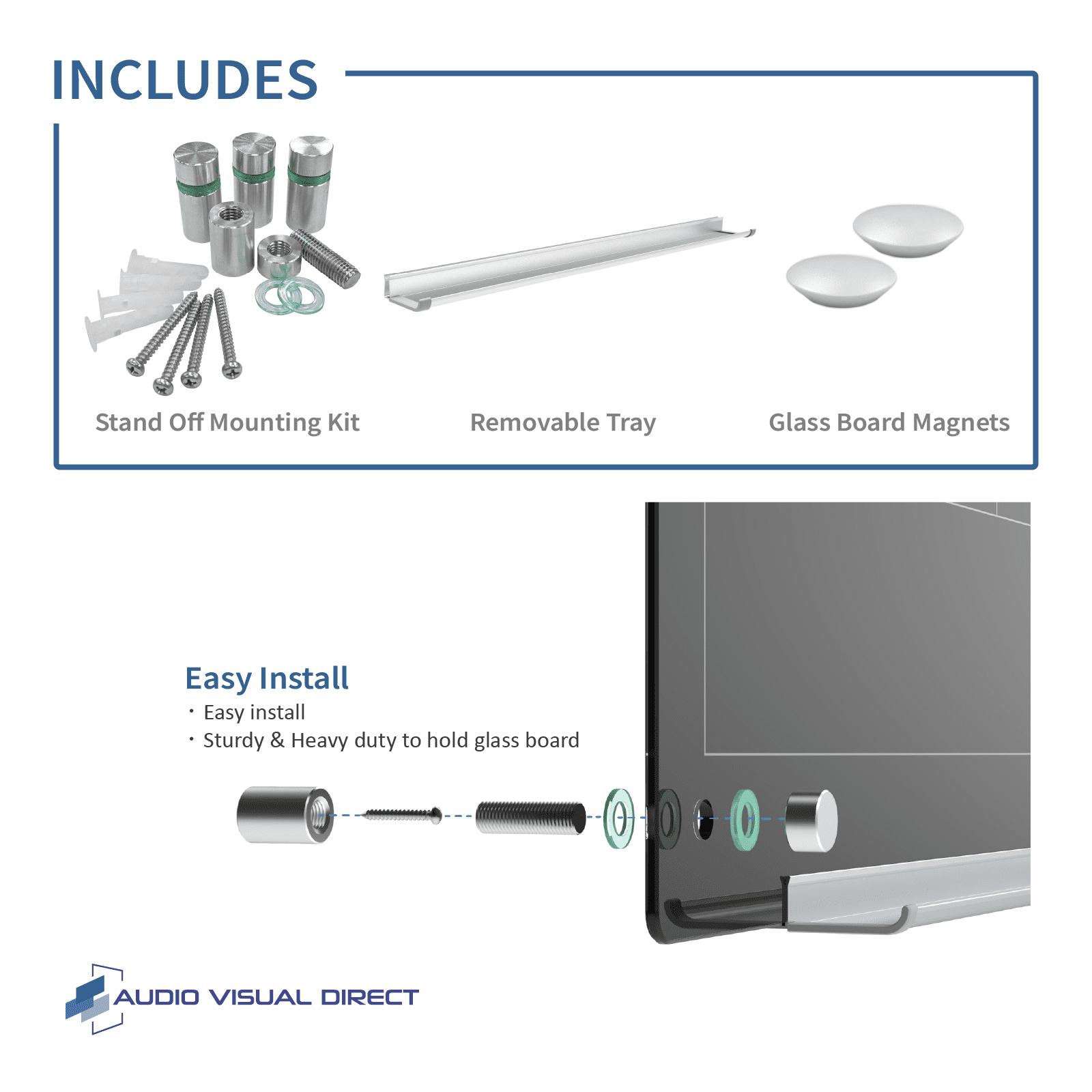 Audio-Visual Direct Glass Dry-Erase Calendar Whiteboard Set - 3' x 2' - (Magnetic, Black)