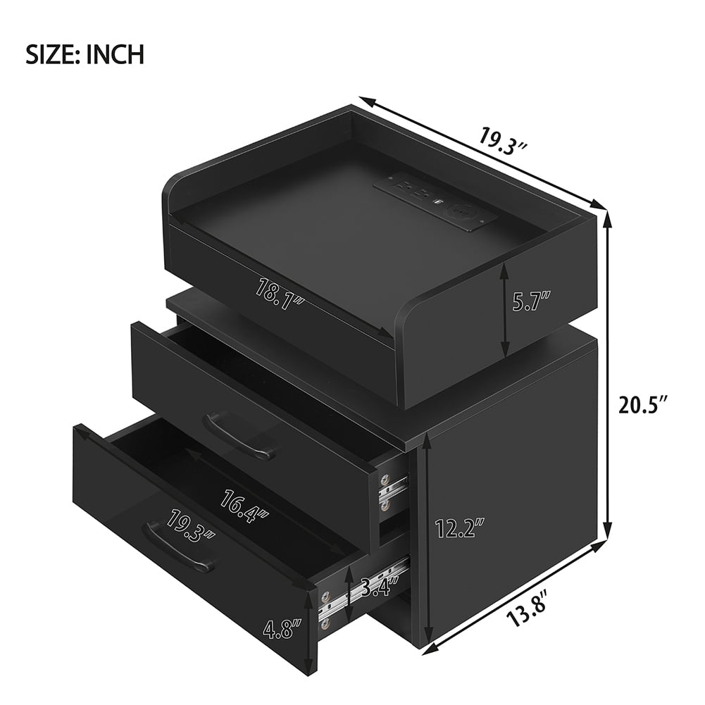 Kadyn LED Nightstand, Bedside Table with 2 Drawers and USB Charging Ports, Night Table with Wireless Charging and Remote Control LED Light, Black Kadyn LED Nightstand, Bedside Table with 2 Drawers and USB Charging Ports, Night Table with Wireless Charging and Remote Control LED Light, Black