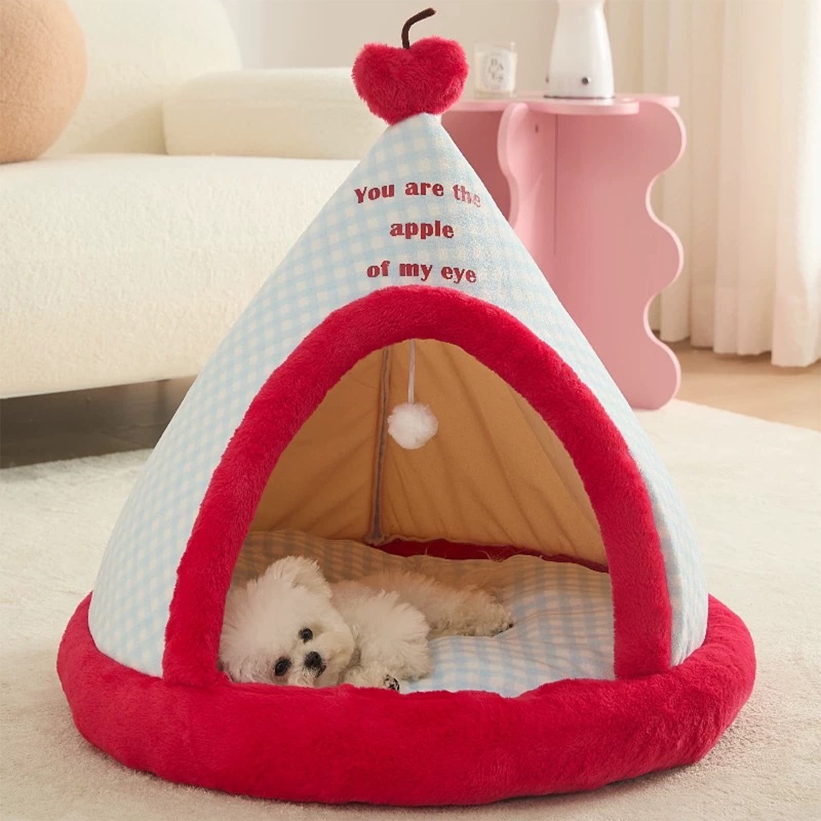 Apples Christmas Tent Christmas Pet Bed Semi Enclosed Cats Bed Dog Bed Removable And Washable Dog Bed Winter Warm Cats Bed
