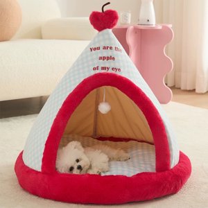 Pommes Tente de Noël Lit pour animaux de compagnie semi-fermé Lit pour chiens Lit pour chien amovible et lavable Lit pour chats chauds d'hiver