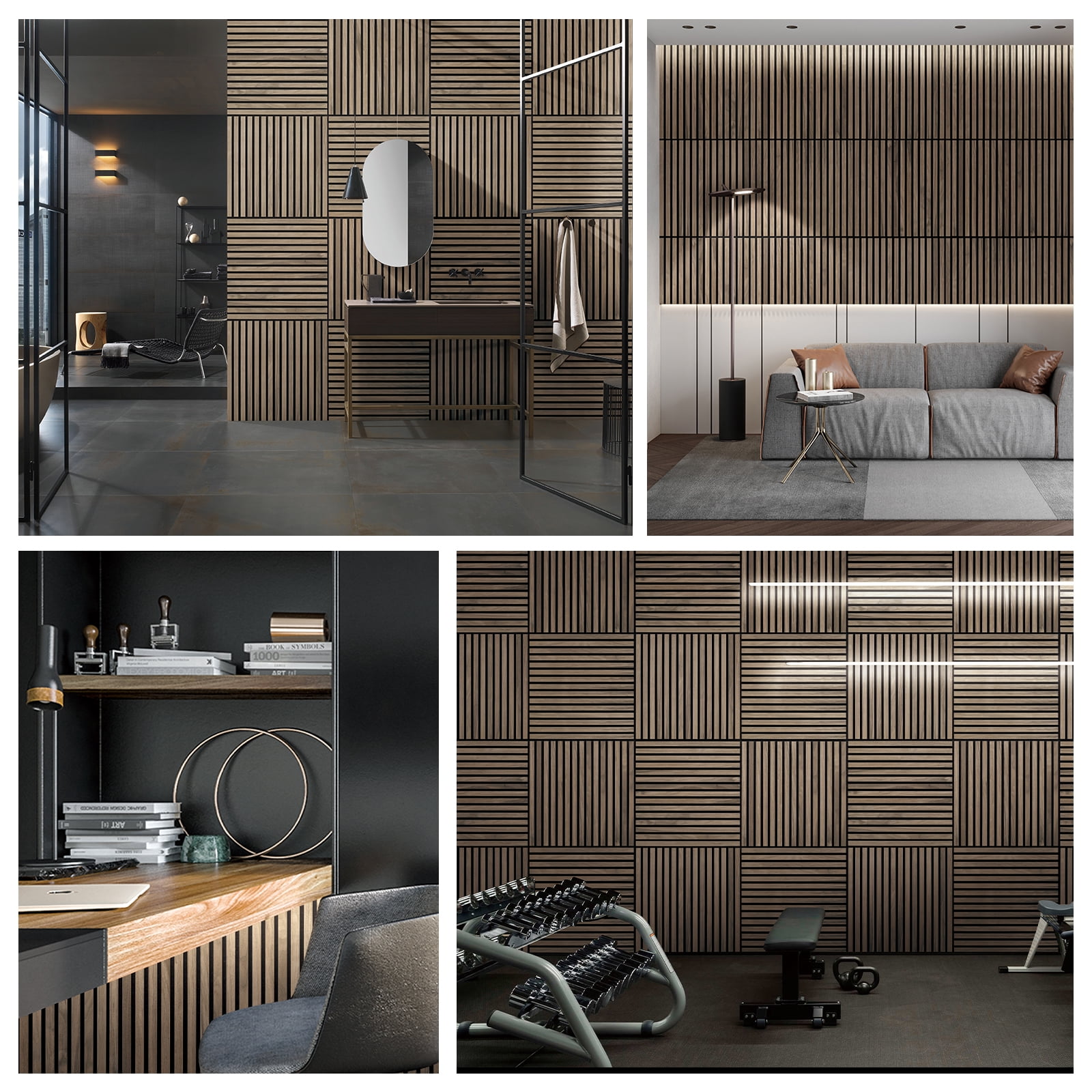 UNISOAR 23.6" x 23.6" Genuine Wood Veneer Acoustic DIY Wall Panels 3D Slat Decorative (4 Pcs)