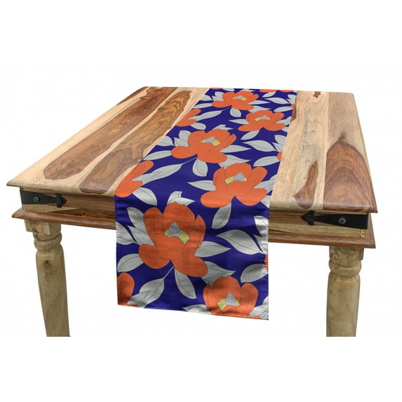 Flower Table Runner, Illustration of Floral Themes Detailed Magnolia Silhouettes Season Art, Dining Room Kitchen Rectangular Runner, 3 Sizes, by Ambesonne