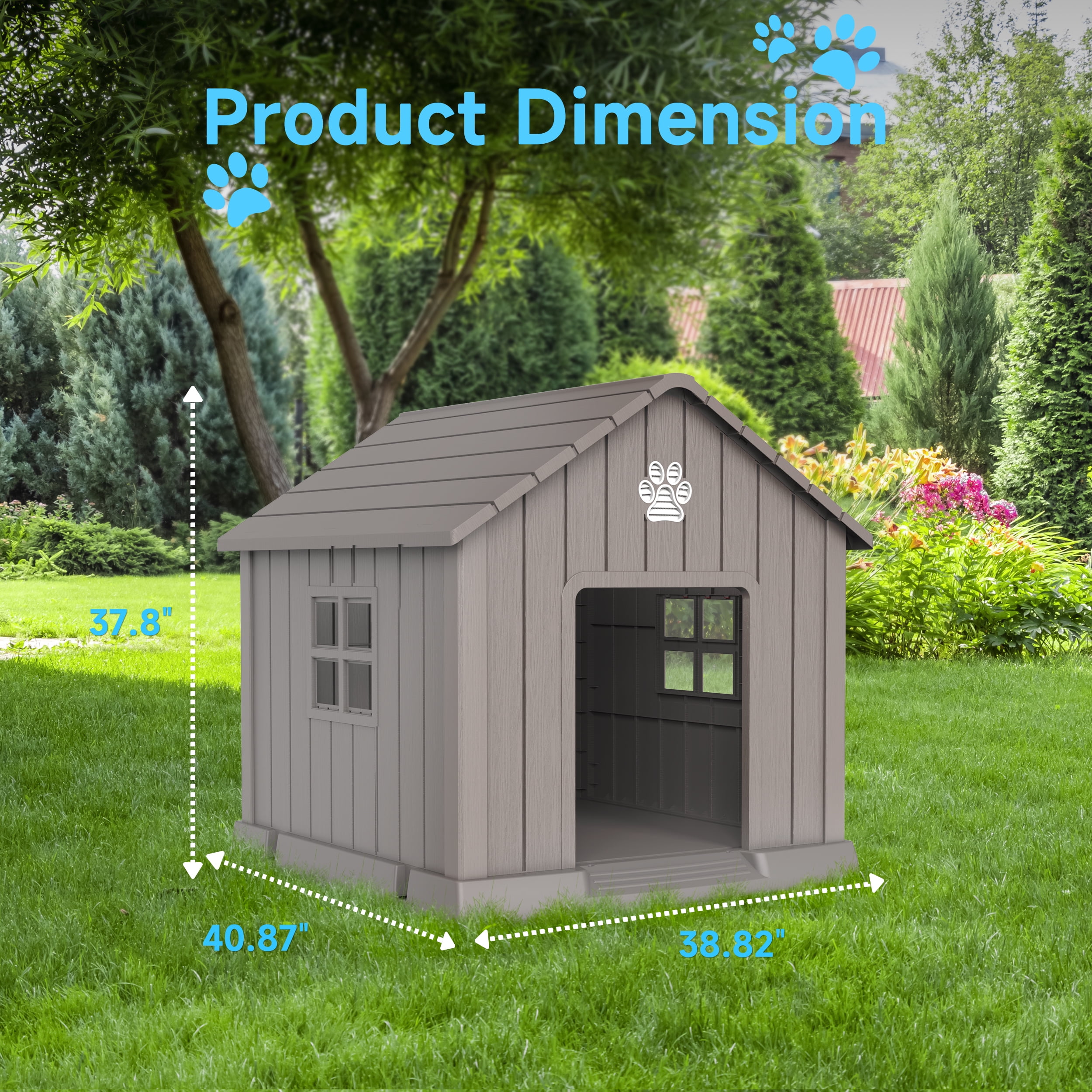 Dog House Indoor Outdoor for Small to Large Sized Dogs Indoor Outdoor Doghouse Puppy Shelter with Elevated Floor, Easy to Assemble (Light Brown, 38Inch(37.8 * 40.87 * 38.82))