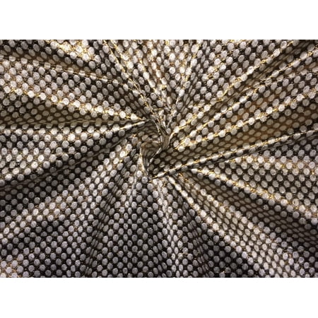 Spun Silk Brocade Fabric Ivory Metallic Bronze/Copper 44" wide BRO239[4]