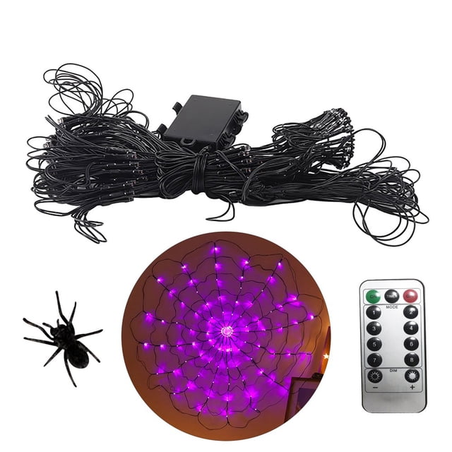 Built-in Bright 96 LEDs 8 Flashing Modes Energy-saving LED Light Spiderweb Halloween Decorative Light with Remote Control Set Par