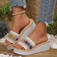 thumbnail image 3 of Rokment Women's Platform Wedge Dress Slip on Sandals Boho Beach Summer Comfortable Memory Foam Chunky High Heels Walking Slides with Arch Support for Woman White Size 7, 3 of 6