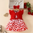 thumbnail image 2 of SUXIAN Girls Valentines Day Fly Sleeve Ruffles Coat Tops Heart Prints Dress Headbands Outfits Outfit Sets Red 18M, 2 of 9