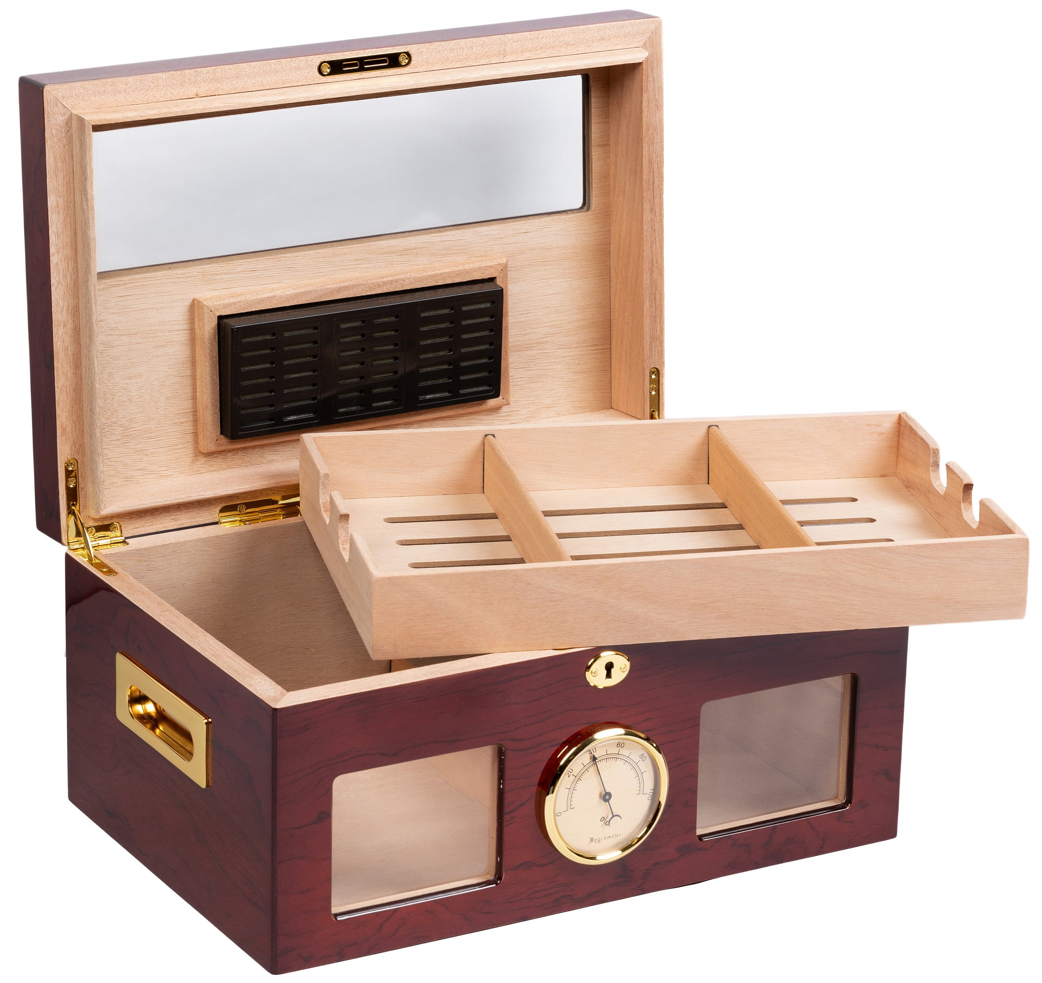 Valencia Desktop Cigar Humidor - High Gloss Golden Cherry Finish - Capacity: 120