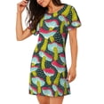 thumbnail image 2 of Easygdp Green Mushroom Camisón de manga corta para mujer, informal, estampado, 2 of 6