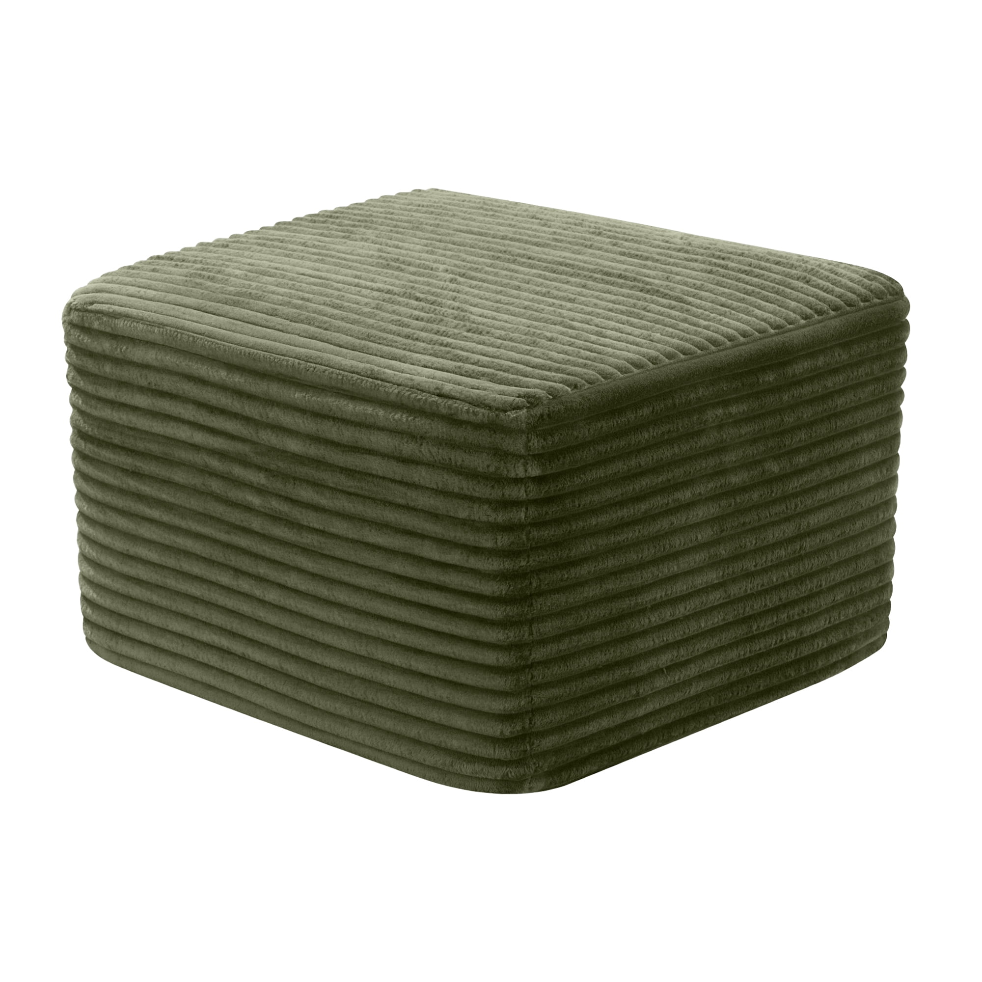 Ribbed Corduroy Square Ottoman, Compression Shipped Multifunctional Footrest, Stain-Resistant Pet-Friendly Accent Stool for Living Room Bedroom Apartment