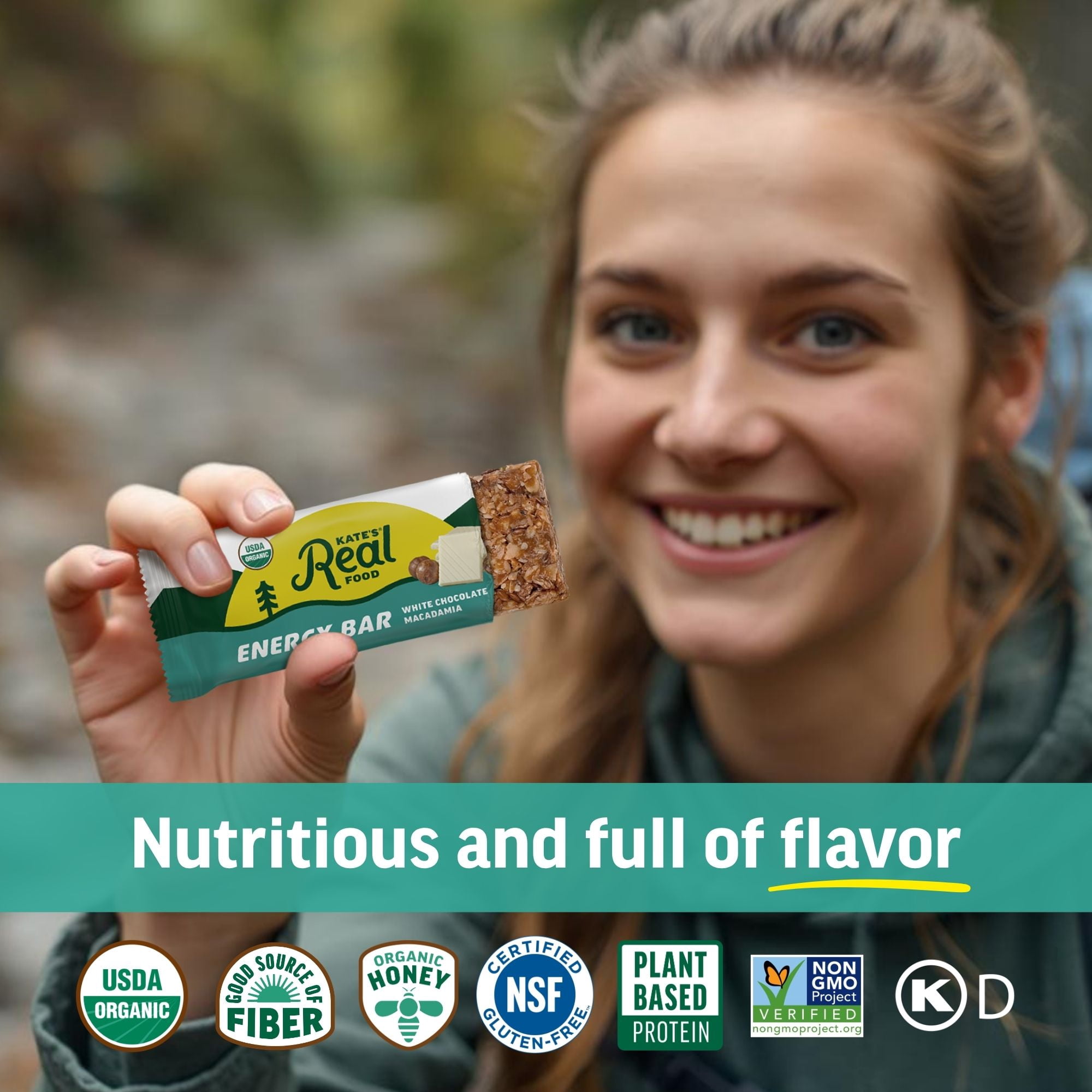 Kate’s Real Food Organic Granola White Chocolate Macadamia Nut All Natural Energy Bars - Non GMO, Soy Free, Whole Grain, and Made with Gluten Free Oats - 24 count