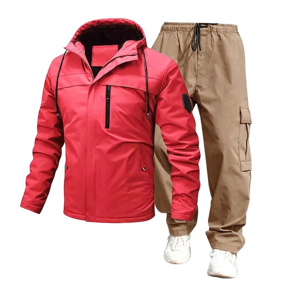 Turilly Mens Outfits 2 Piece Hooded Windbreaker Jacket Cargo Pants Set Water Resistant Utility Tracksuit With Drawstring