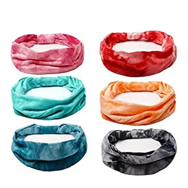 Diademas para mujer estilo boho, teñidas al estilo tie-dye, para yoga, deportivas anchas con nudos, turbantes, 6 unidades