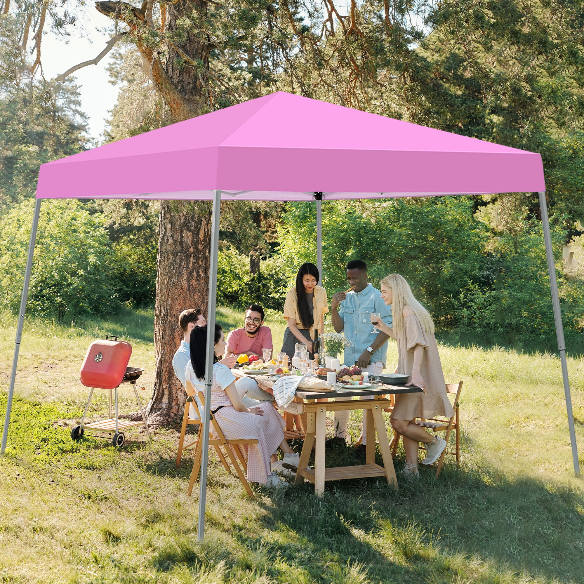 Outdoor Basic 8' x 10' Pop up Canopy Tent Outside Canopy, Patio Gazebo with Carry Bag, Extra 4 Stakes,for Patio Deck Garden and Beach, Pink.