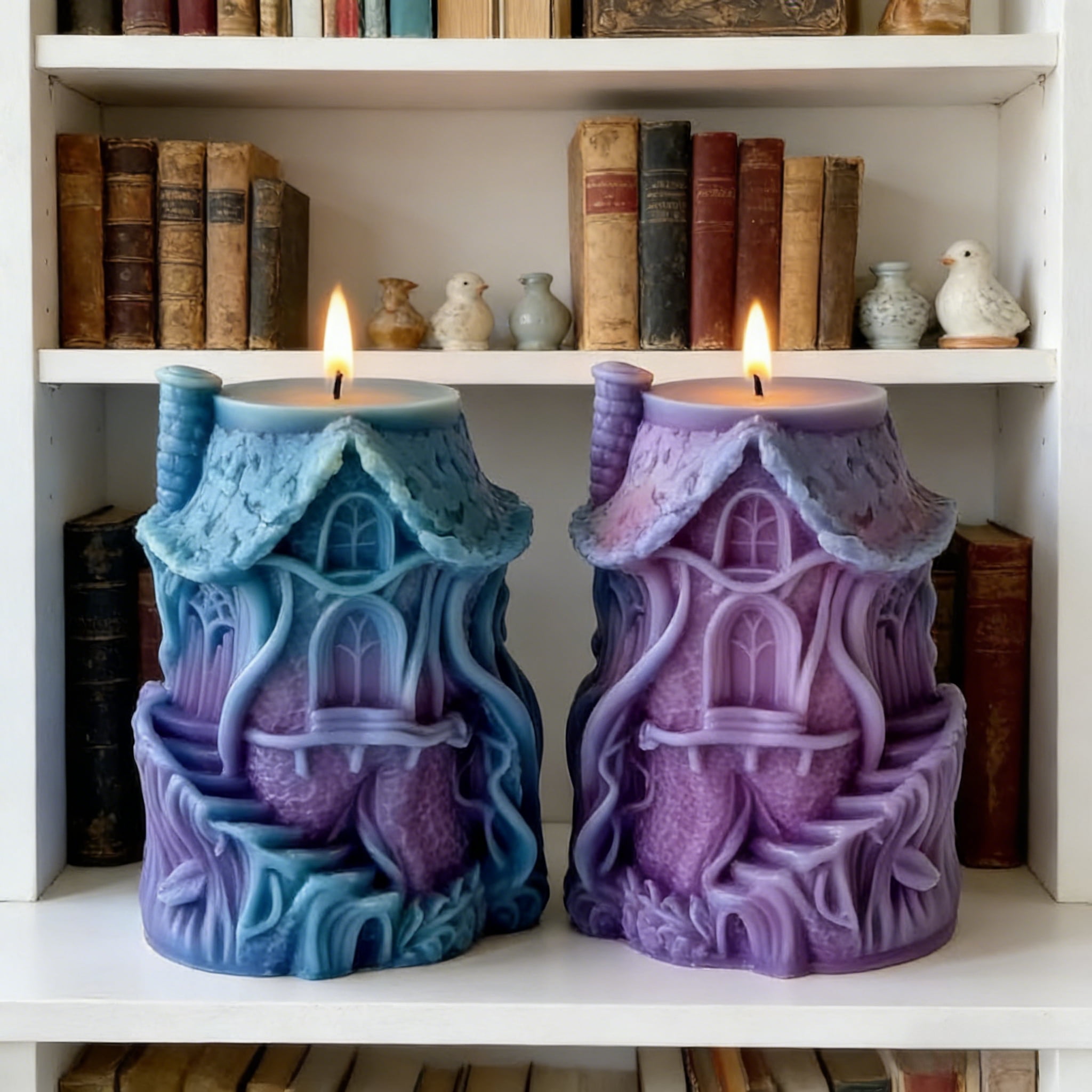 2PCS Wooden House Silicone Candle Mold, Treehouse Candle Mold Production, Aromatherapy Candle Ornaments Resin Casting Silicone Molds for Home Decor & Candle Making Craft Mold