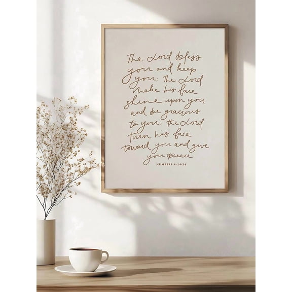 The Lord Bless You And Keep You Canvas Wall Art, Numbers 6:24-26 Bible Verse Print, Handwritten Scripture Wall Decor, Minimalist Christian Religious Canvas