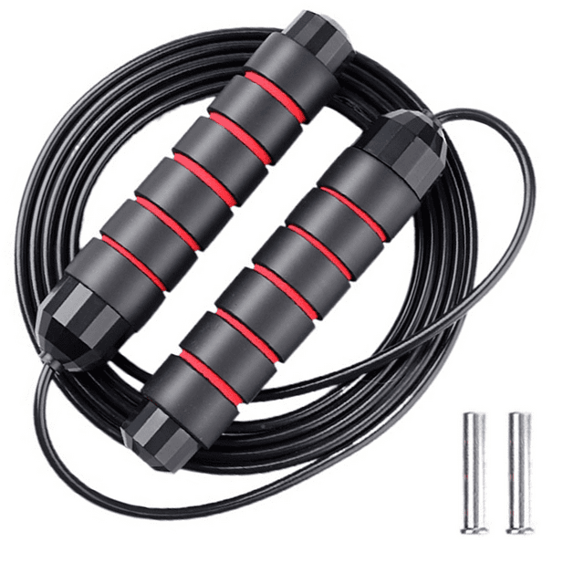 Weighted Jump Rope for Workout Fitness, Tangle-Free Rapid Speed Skipping Rope for MMA Boxing Weight-loss,red black,320g