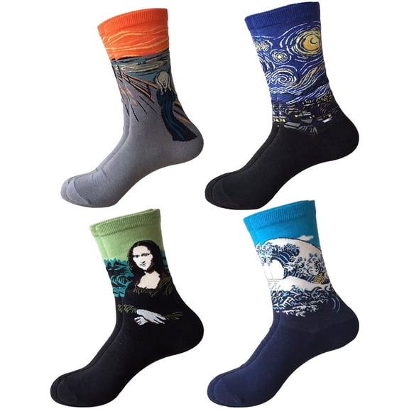 4pair Fun Socks Retro Personality Art Socks Painting Patterned Famous Art Socks Oil Painting Socks Trendy Novelty Socks For Men Women