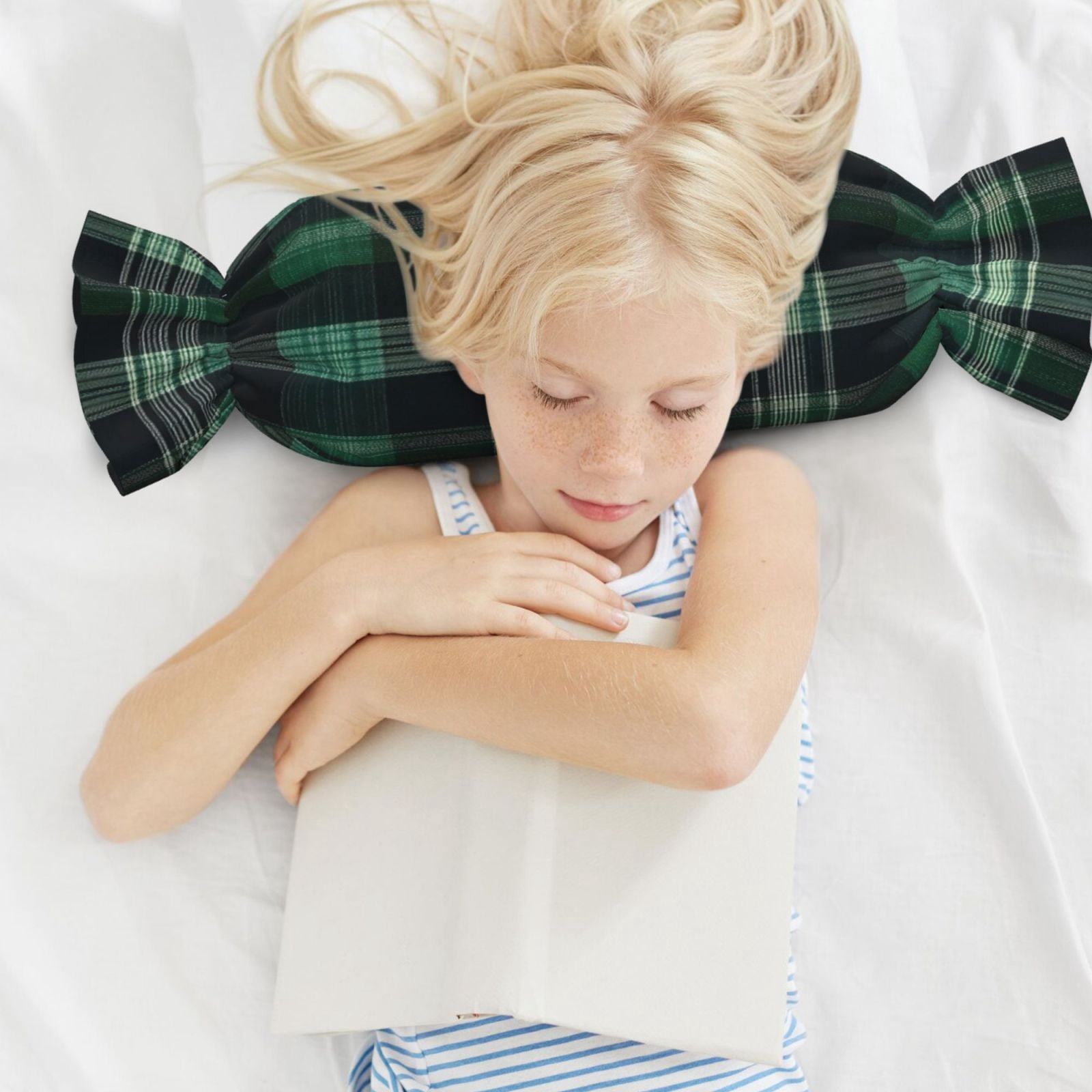 Candy Throw Pillow Travel Cervical Pillow Cylindrical Neck Body Cushion With Insert For Bed Couch Home Decor 9.8x24.4in Green Buffalo Plaid Check Tartan Scotland_1