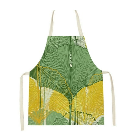 

JANGSLNG Cooking Apron Waterproof Large Coverage Flax Leaves Printed Kitchen Chef Long Bib Baking Supplies
