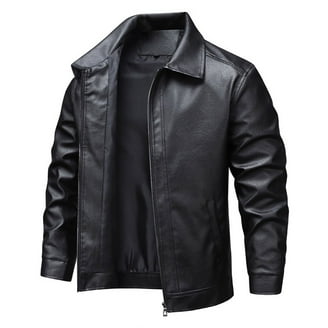 KIHOUT Men's Stand Collar Leather Jacket Motorcycle Lightweight
