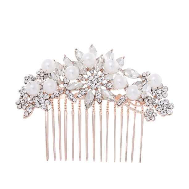 Peineta de novia con perlas, tocado delicado, accesorio para disfraz, accesorios de fiesta para el cabello para mujer (oro rosa)