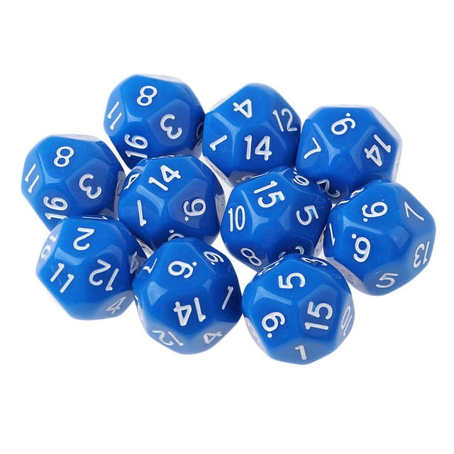 10 dados acrílicos opacos D16 de 16 caras y 14 mm para juegos de rol. Azul