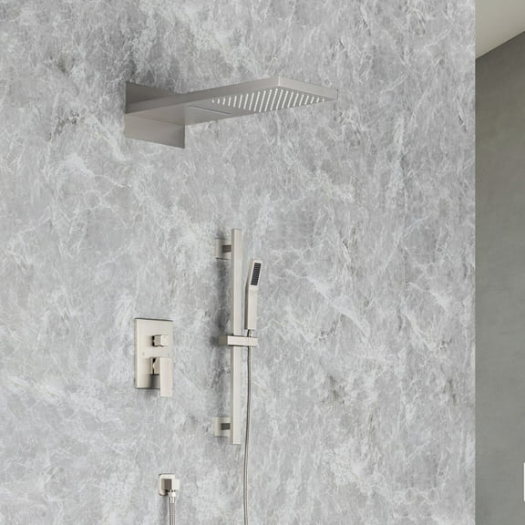 21.5"L Shower Head 3-way Wall-Mount Rectangle Shower Faucet with Rough-in Valve