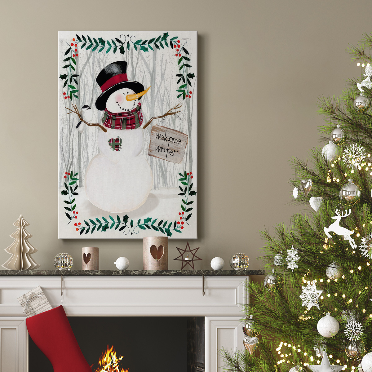 Folk Snowman Forest I- Gallery Wrapped Canvas