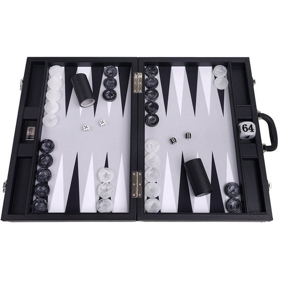 Wycliffe Brothers 21-inch Tournament Backgammon Set - Black Case with Grey Field - Masters Edition