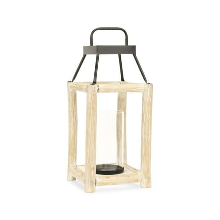 Contemporary Home Living Wooden Bar Solid Lantern with Handle - 18" - Brown and Black - Large